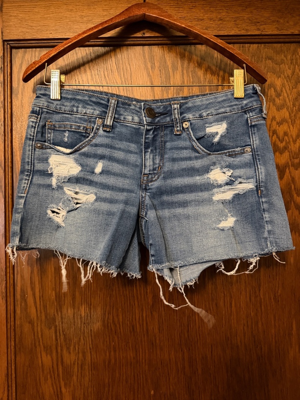 American Eagle Outfitters Distressed Light Blue Denim Cutoff Shorts